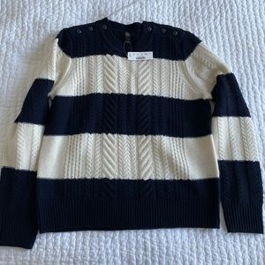 NWT J. Crew Cable-Knit Stripe Sweater - Navy & Cream